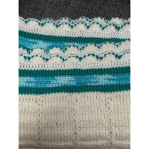 Vintage Teal and White Crochet Blanket